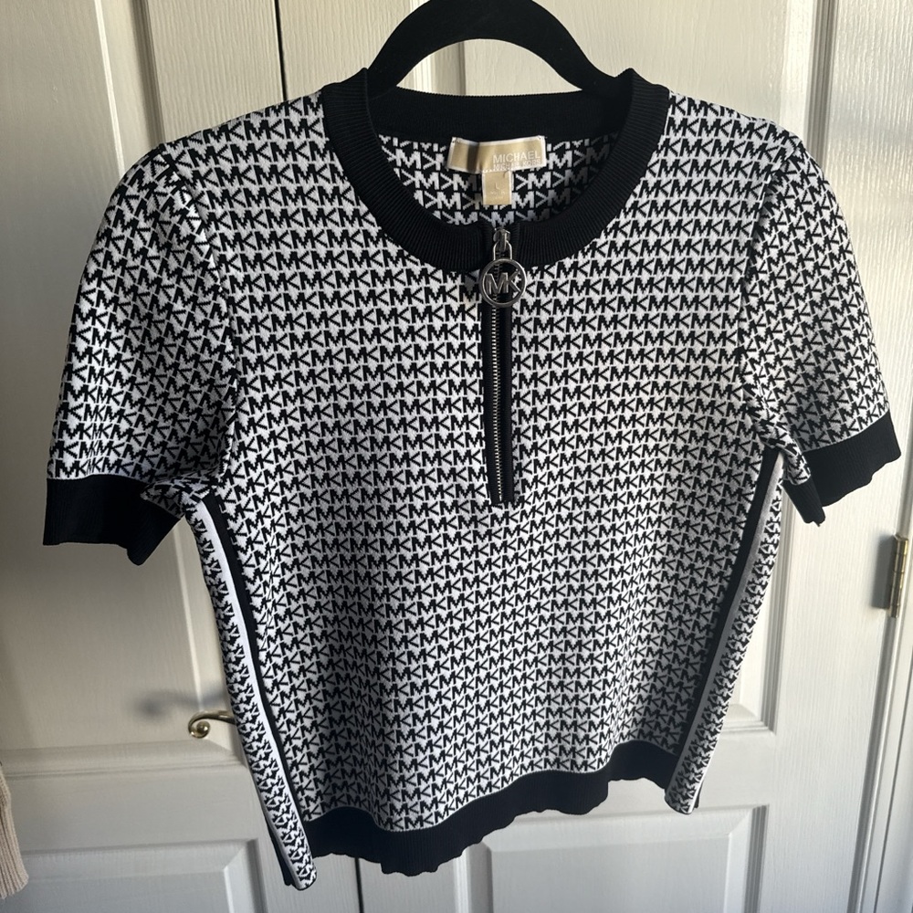 Michael Kors Monogram Black and White Knit Top